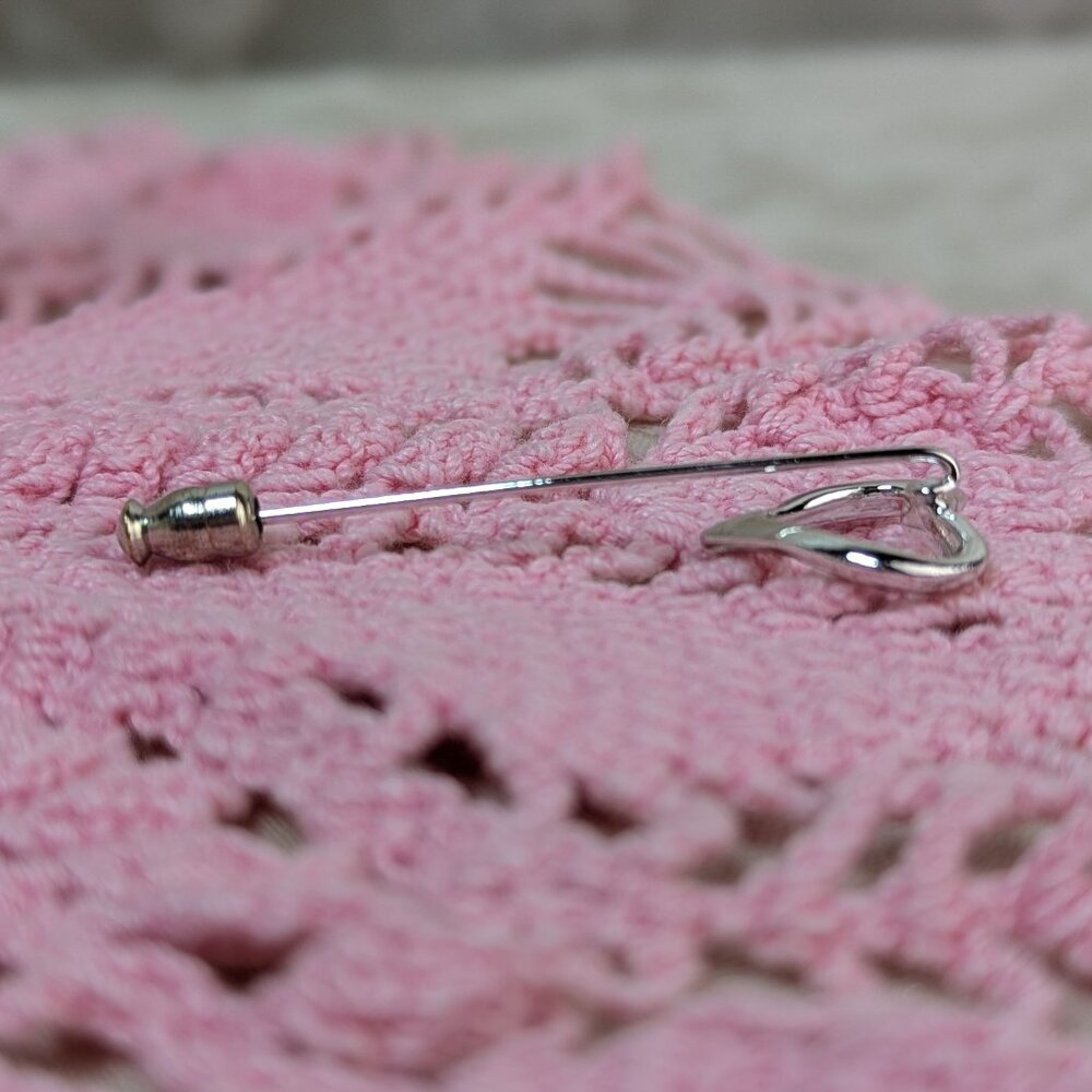 Vintage Open Heart Stick Pin Stickpin Silver Metal - Picture 4 of 10